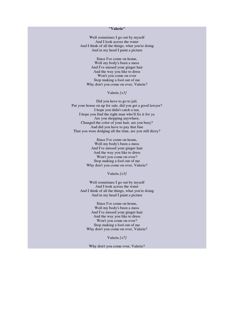 valerie lyrics