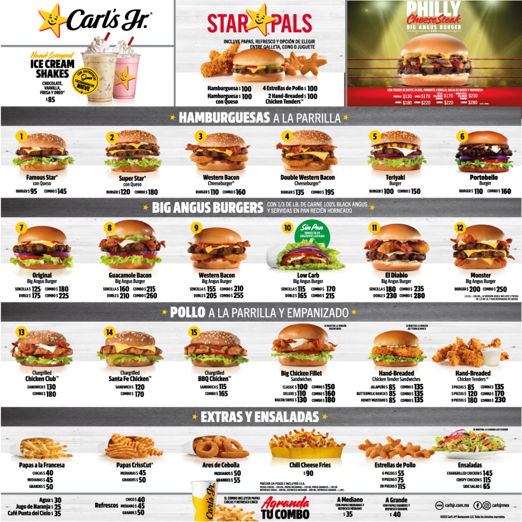 carls jr menú y precios