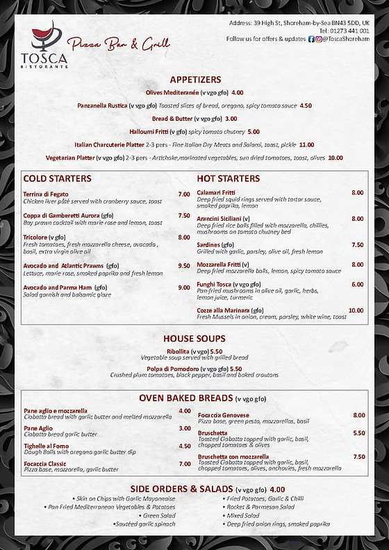 tosca pizza bar and grill menu