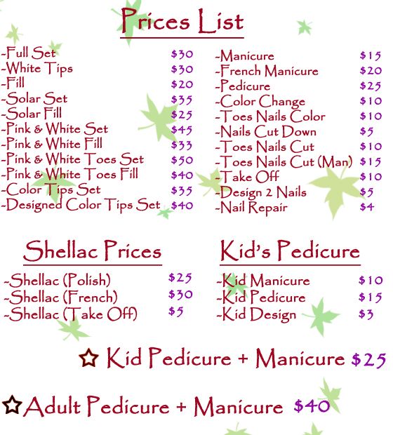 acrylic beginner nail price list