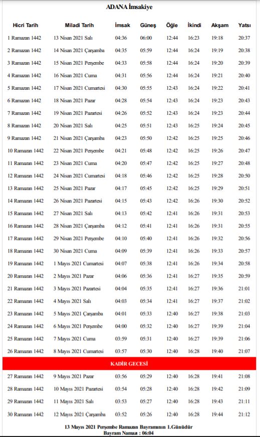 adana ezan saatleri 2021