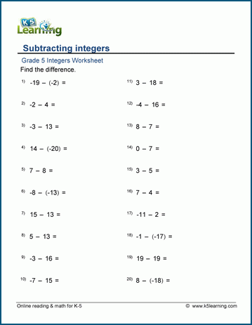 adding and subtracting negative numbers worksheets