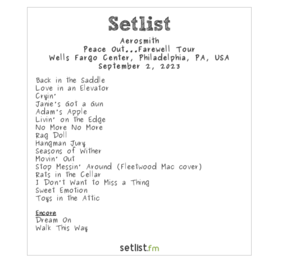 aerosmith setlist 2023 peace out