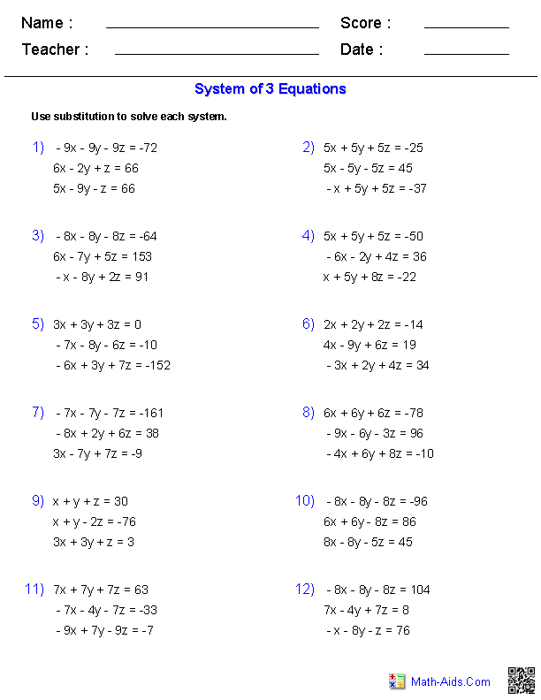 systems of equations practice worksheet