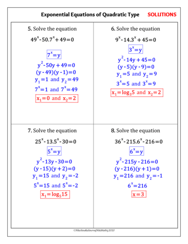 exponential quadratic equations worksheet