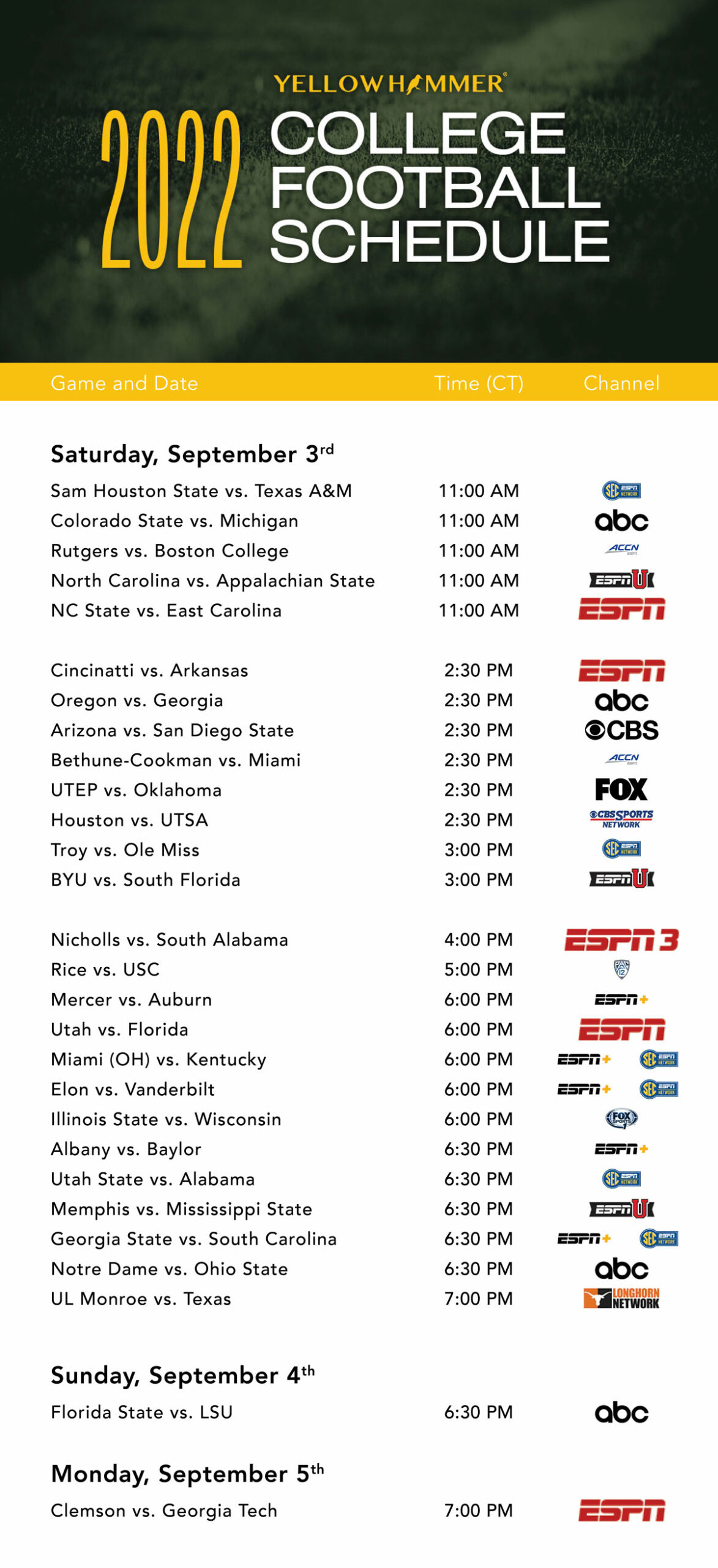 tonights college football games tv schedule