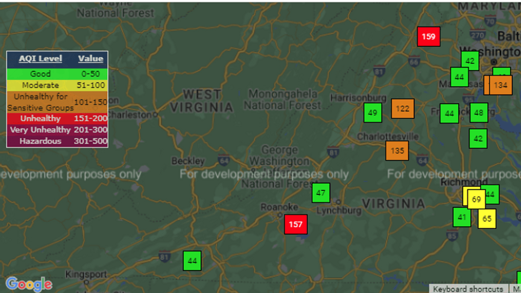 air quality in winchester va today