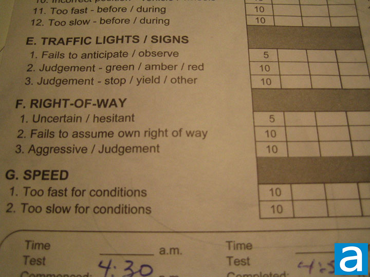 alberta road test score sheet