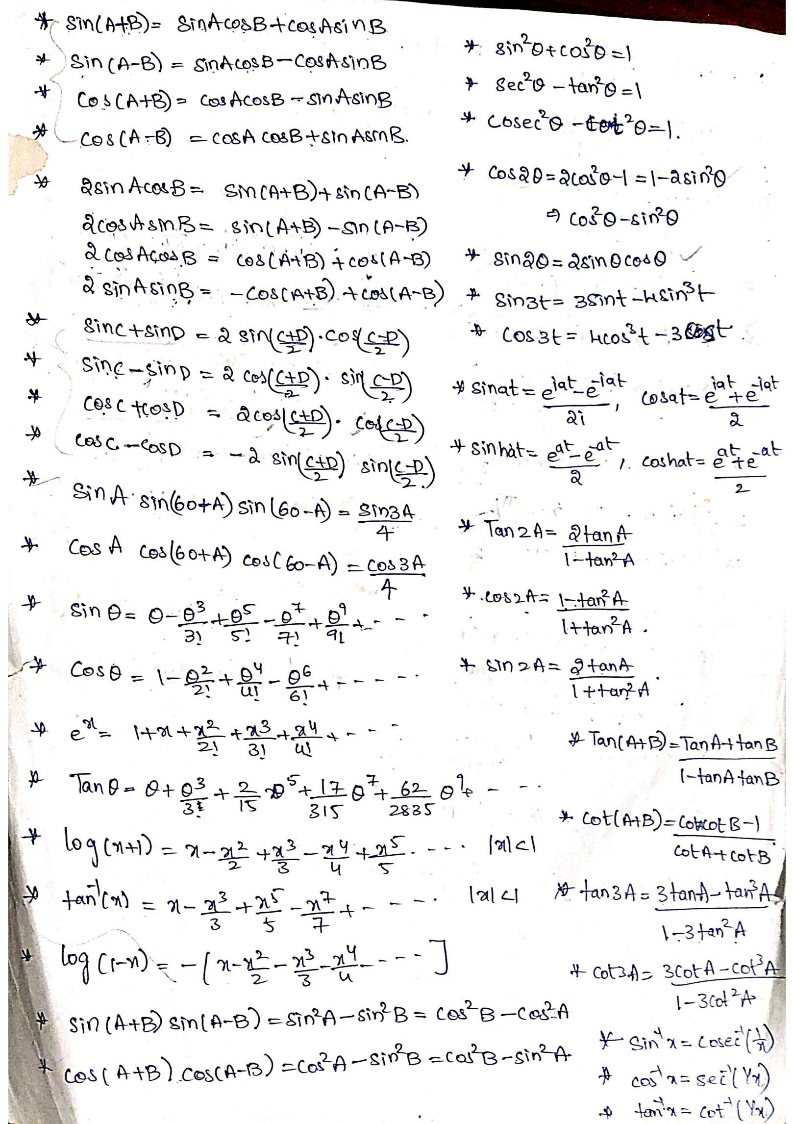 all trigonometric formulas for jee