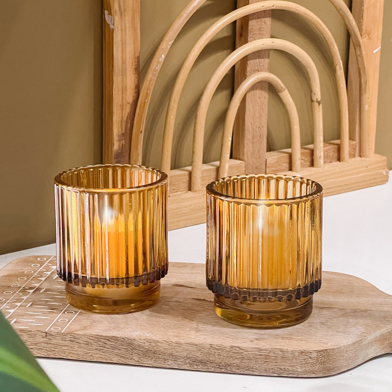 amber glass hurricane candle holder