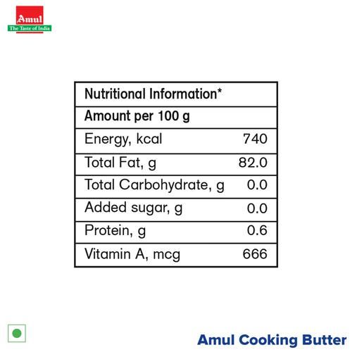 amul butter nutritional value per 100g