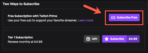 subscribe with twitch prime