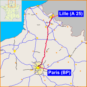 distance entre paris lille