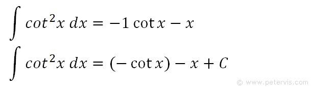 integral cot 2 x dx