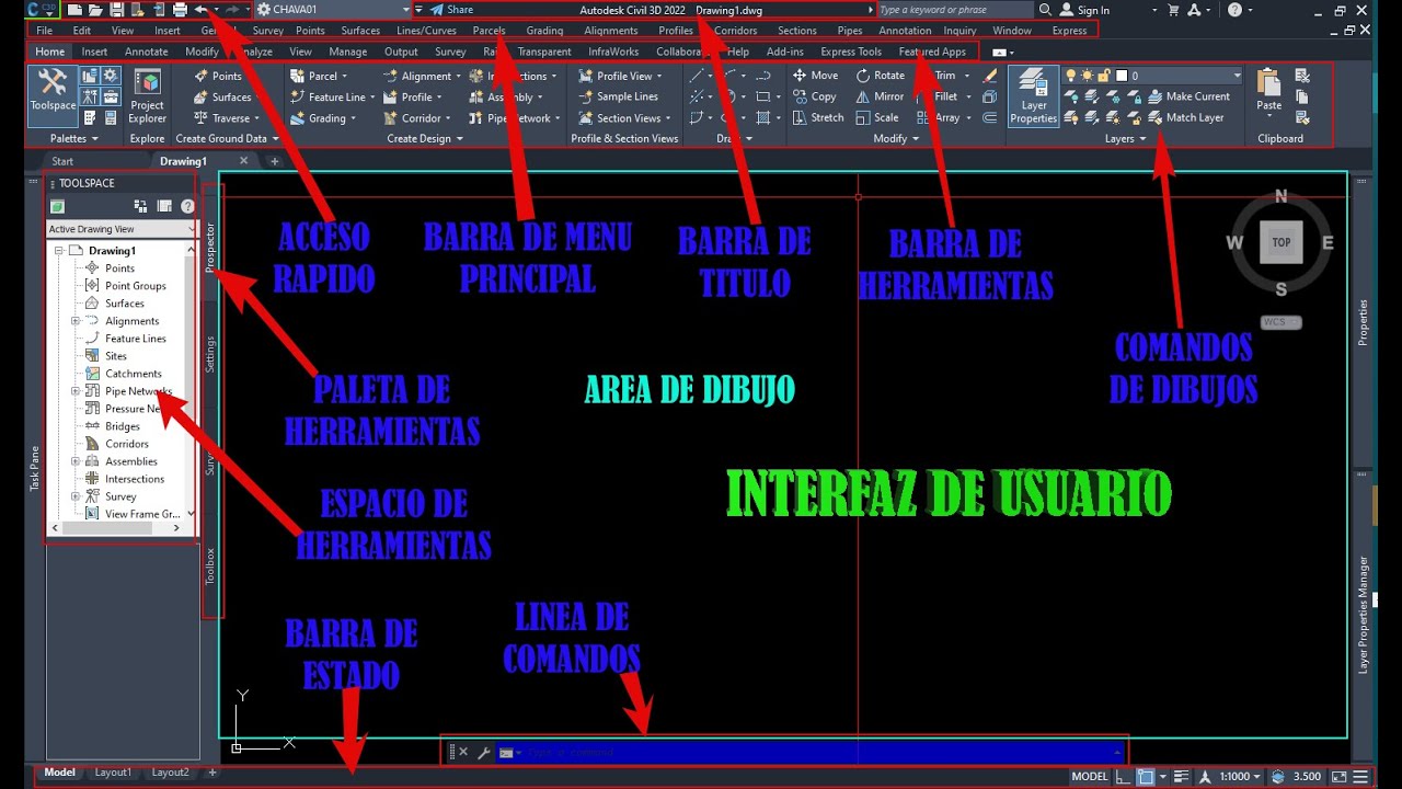 barra de comandos civil 3d