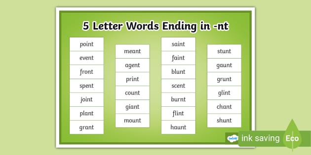 5 letter words that end with t