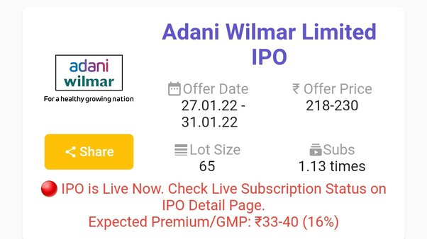 adani wilmar ipo expected listing price