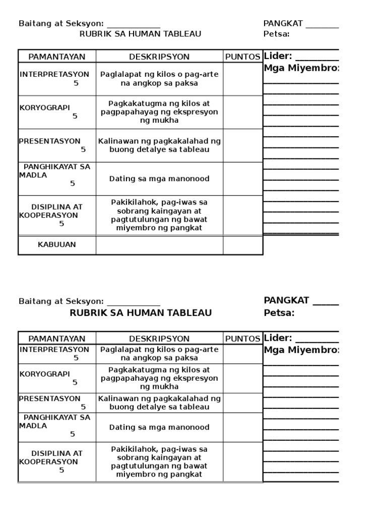 tableau meaning tagalog