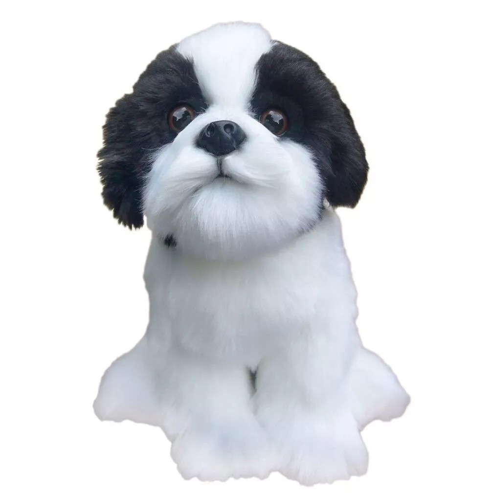 black and white dog stuffed animal