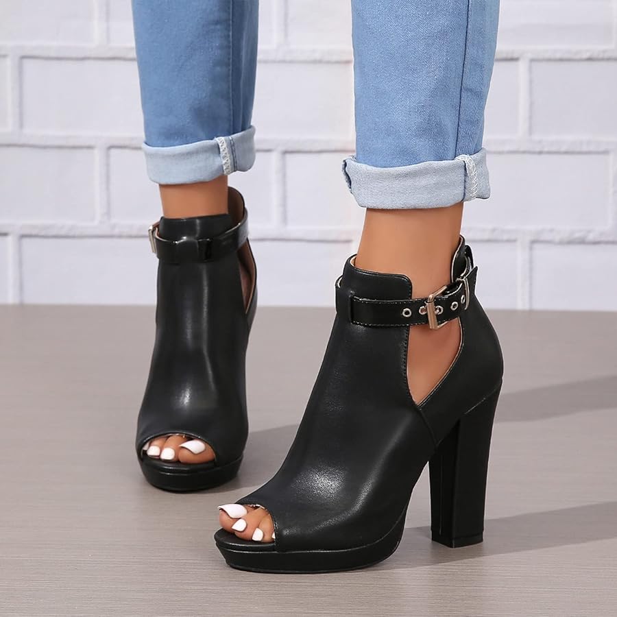 black peep toe ankle boots