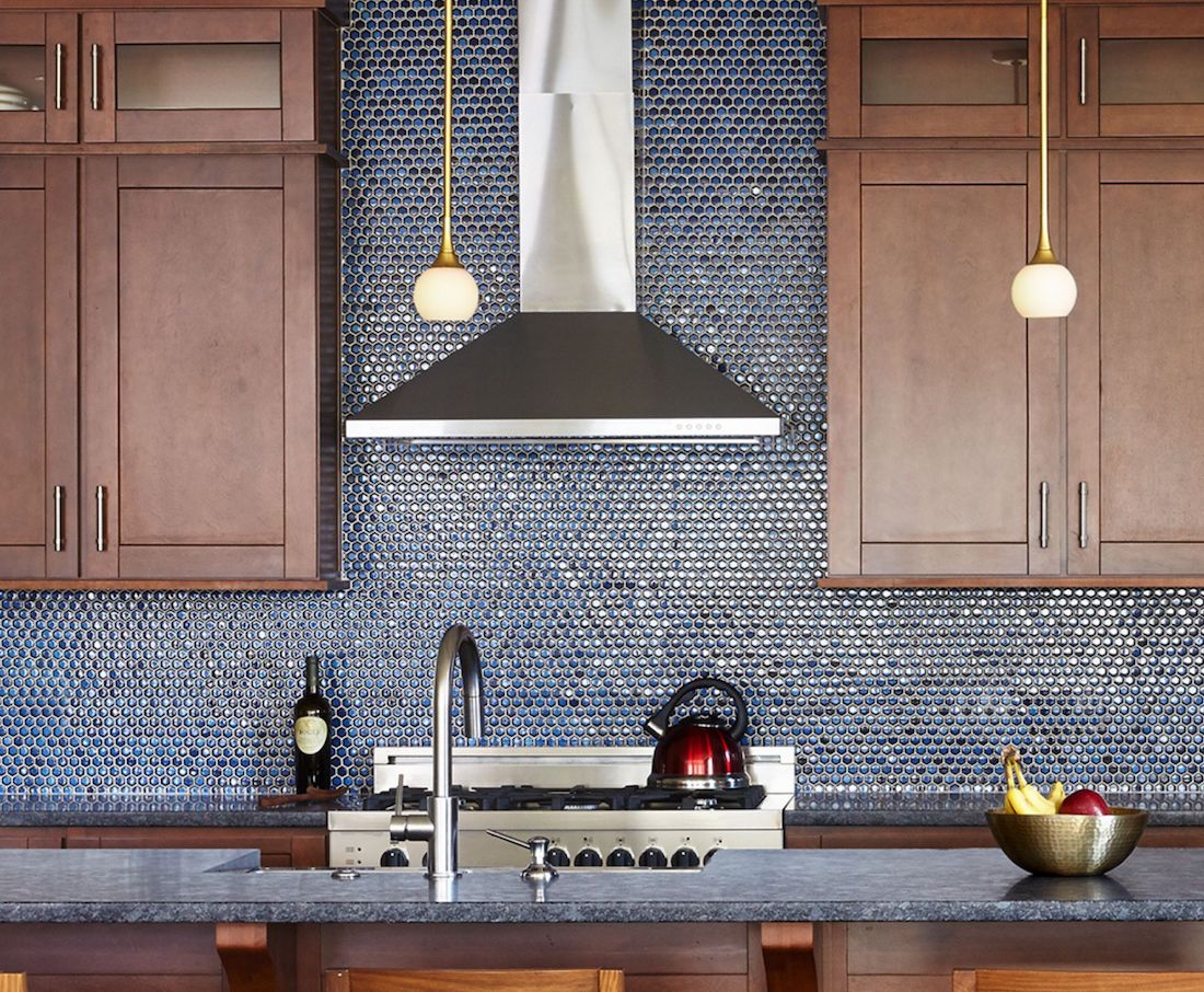 blue tile backsplash kitchen