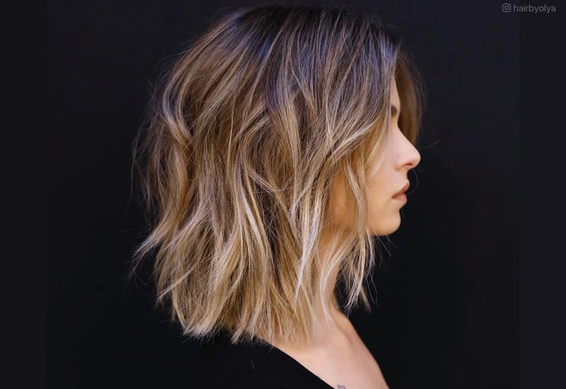 brown shoulder length hair with blonde highlights