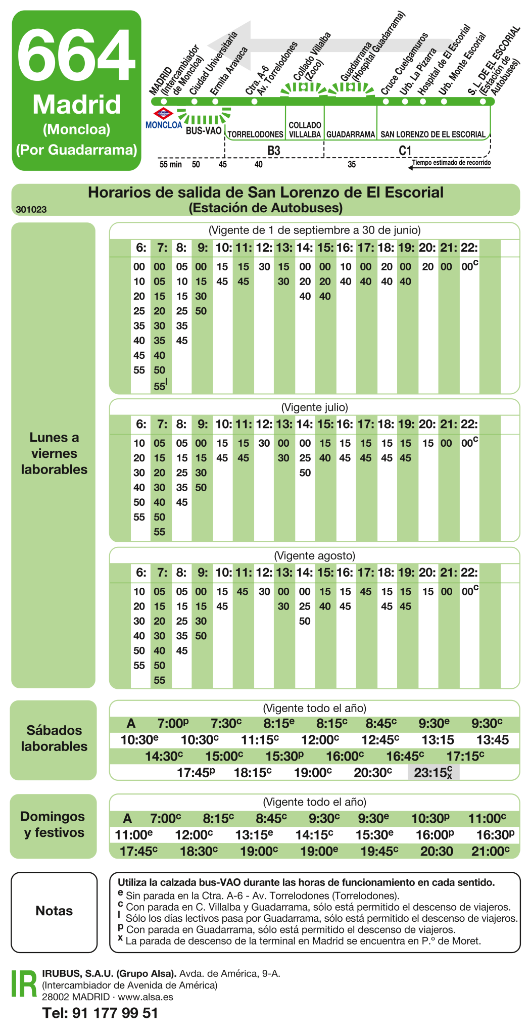 bus 664 horarios