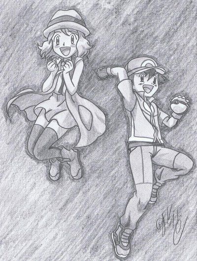 pokemon ash and serena drawing