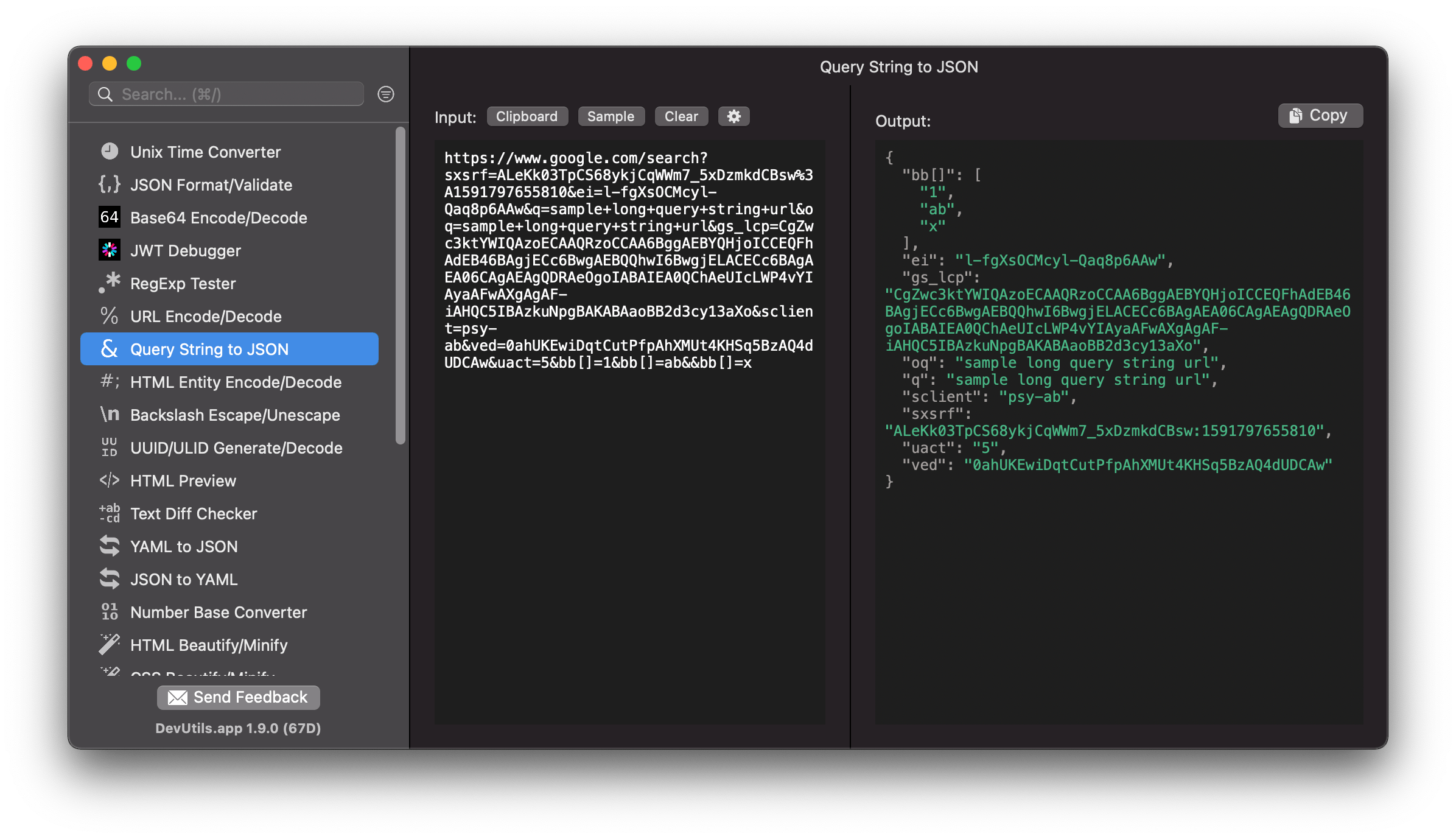 querystring to json online