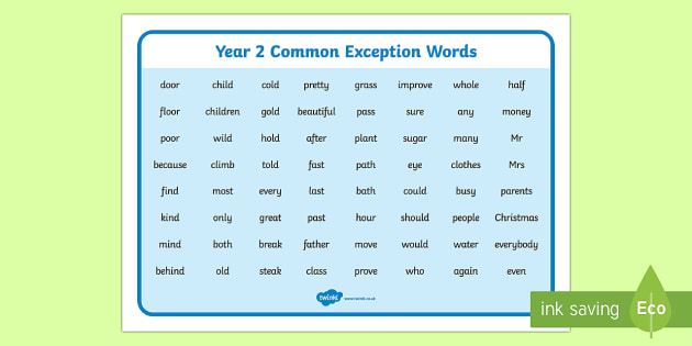 year 2 common exception words list