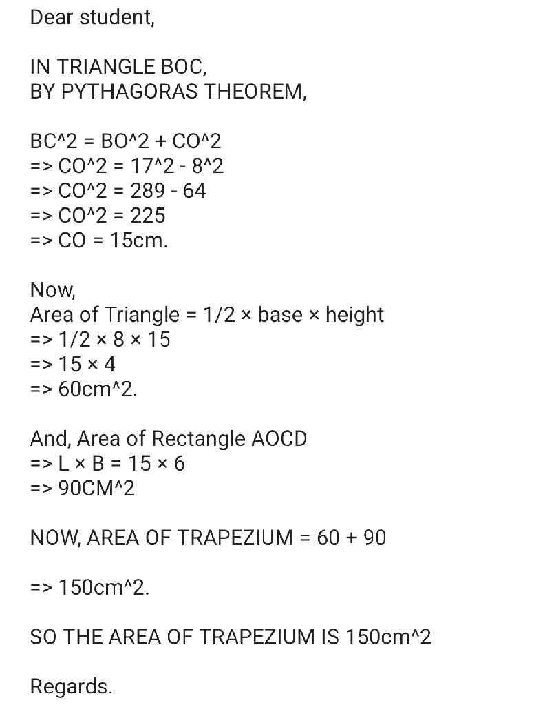 calculate the area of trapezium as shown in the figure