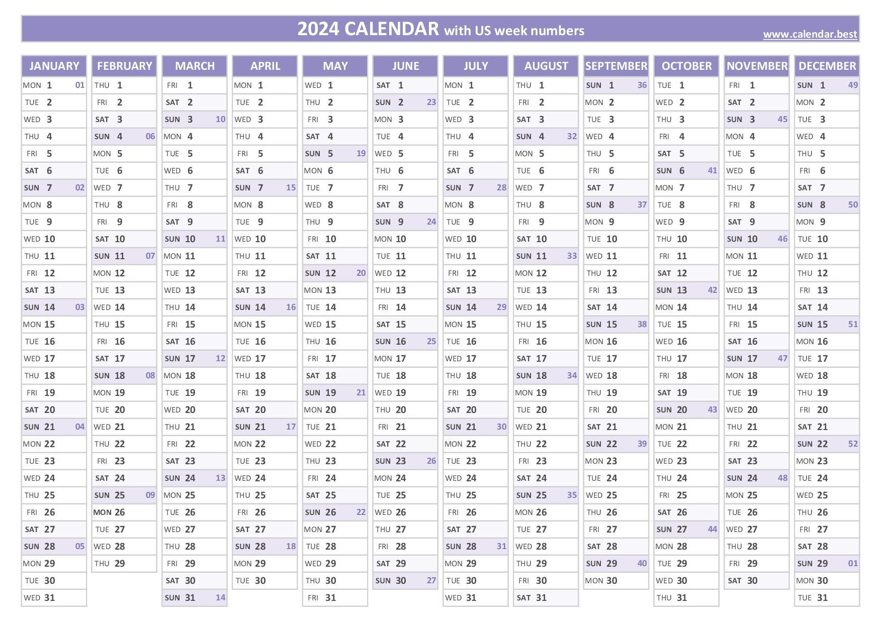 calendar 2024 week numbers