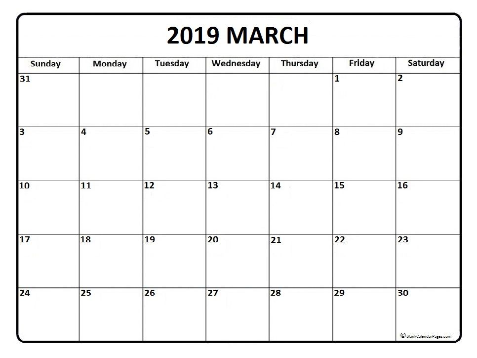 calendar march 2019 printable