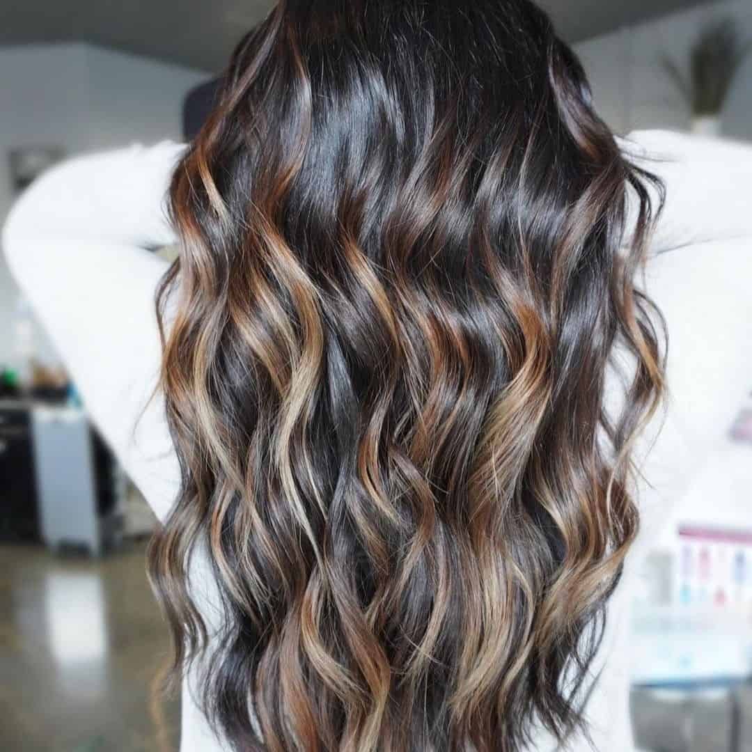 caramel highlights on black hair