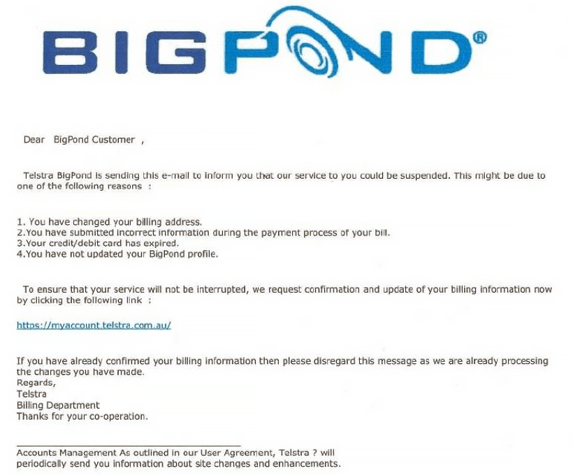 bigpond phishing email