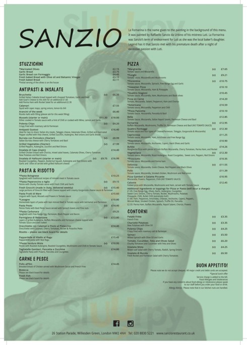 sanzio restaurant menu