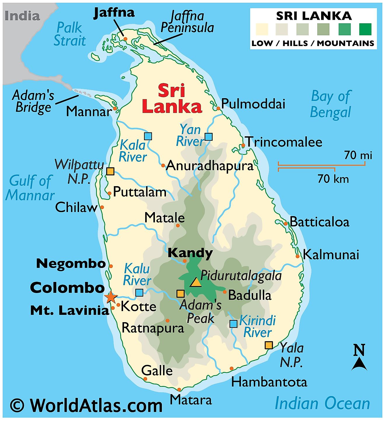 sri lanka map with rivers