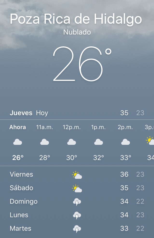 clima poza rica por hora