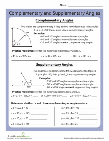 complementary and supplementary angles worksheet answers