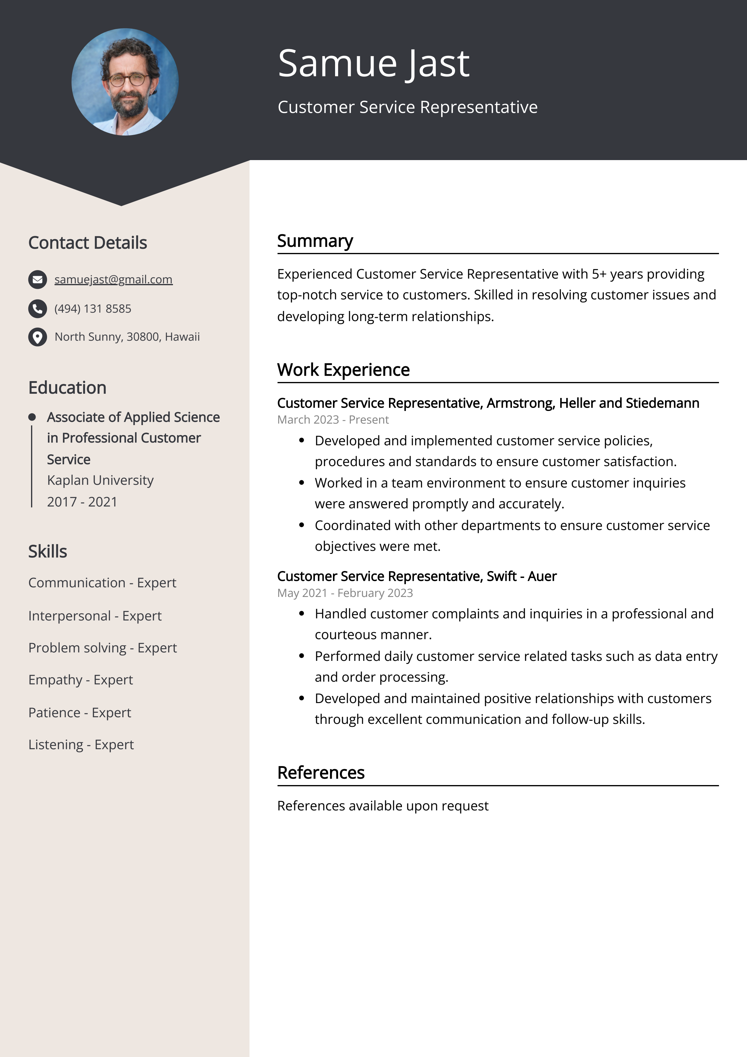 customer care resume sample