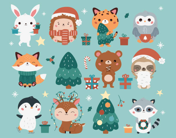 cute christmas animals cartoon