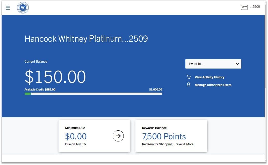 whitney bank credit card login