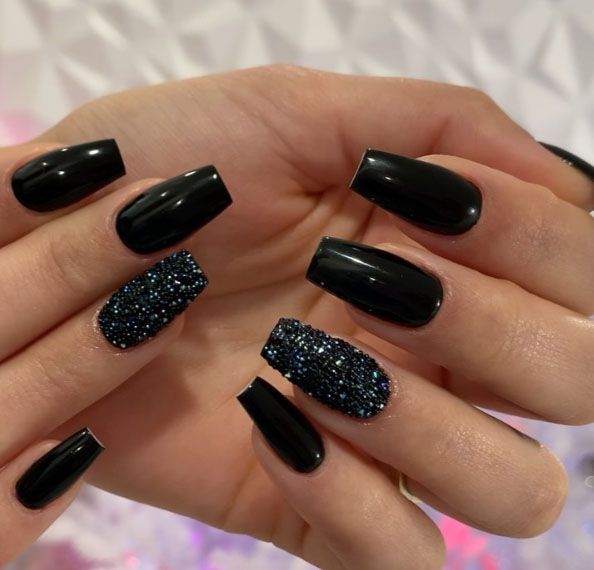 acrylic nails black glitter