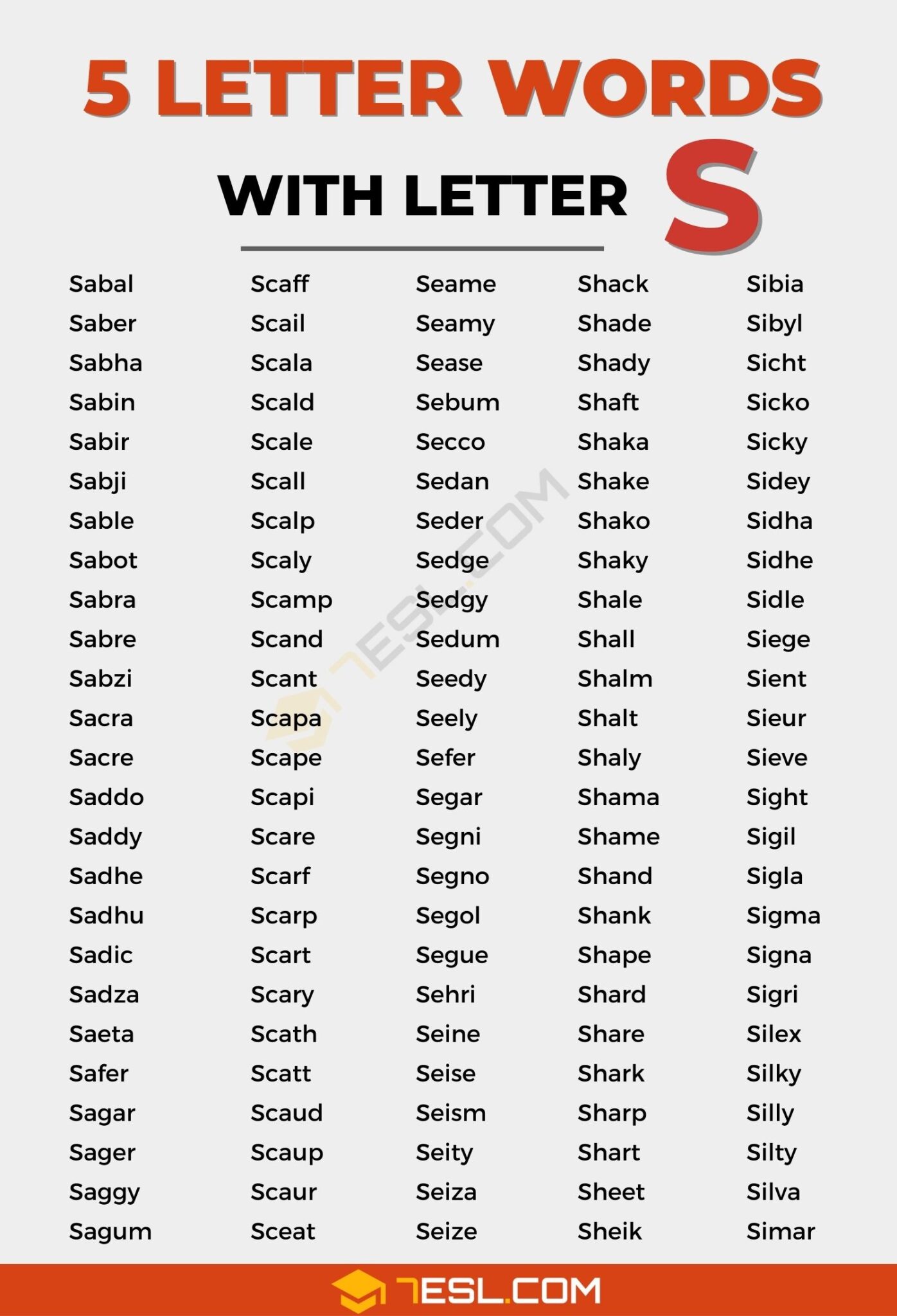 5 letter words with s and k