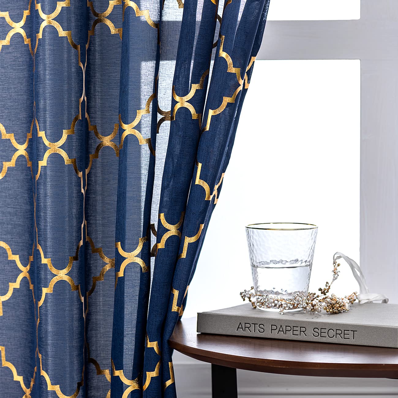gold navy curtains