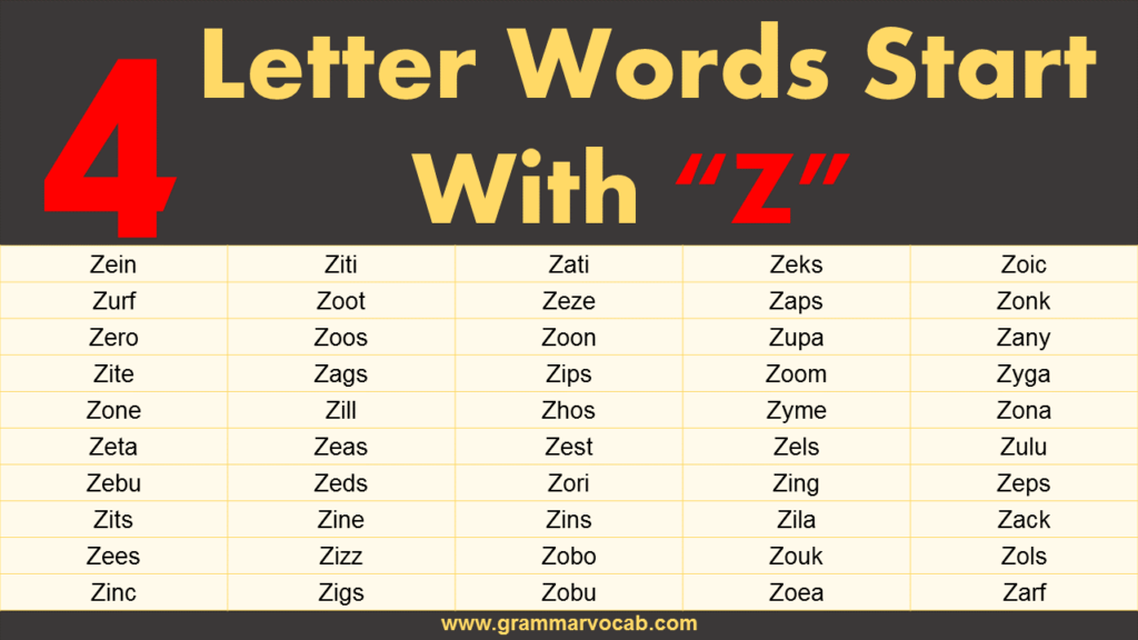 4 letter words starting z