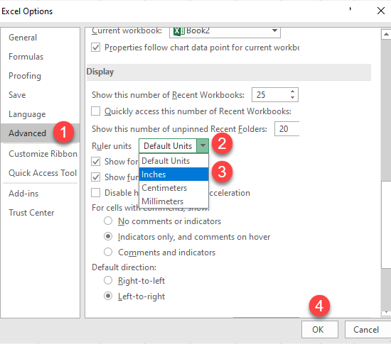 excel pixel to inches