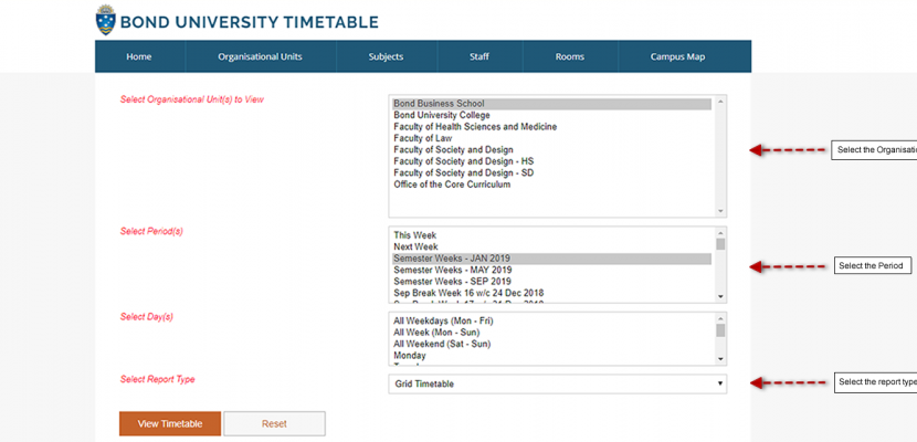 bond university timetable