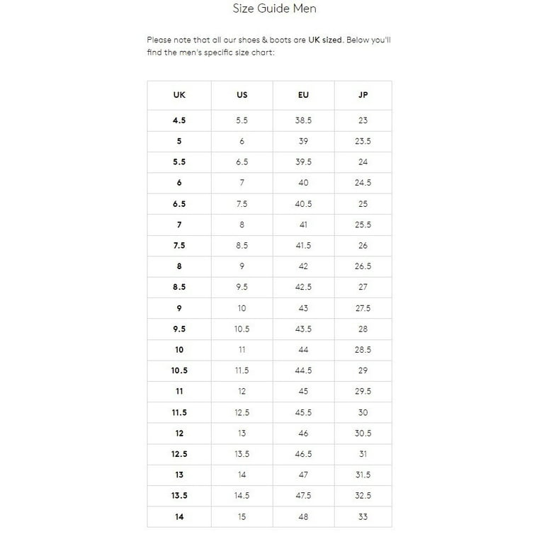 meermin shoes size chart