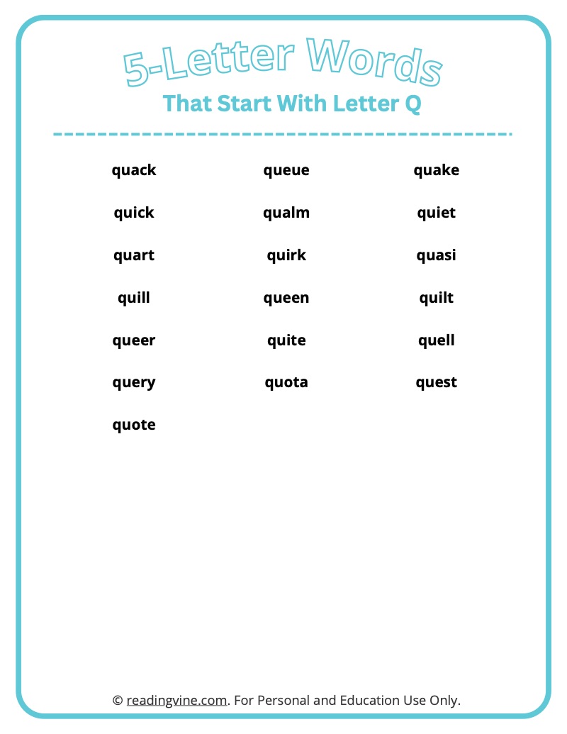 five letter words with qu